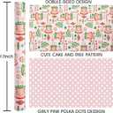 MAYPLUSS Christmas Wrapping Paper Roll - 17 In x 33 Feet - Cute Pink Christmas Candy Cane Cake Reversible Polka Dot Gift Wrap Paper for New Year, Holiday, Kids