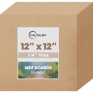 CALPALMY 12-Pack MDF Board 1/4 Inch Thick 12" x 12" Unfinished Wood Panels, 6mm Thick Medium Density Fiberboard Wood Boards for Crafts, Painting, Carpentry, Engraving, Interior Design, and More