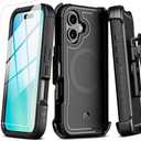 M MYBAT PRO Maverick Series iPhone 16 6.1 Case with Belt Clip Holster,[Compatible with Magsafe] w/Screen Protector,Anti-Drop,Shockproof,with 360°Rotating Kickstand,Heavy Duty Protection Black