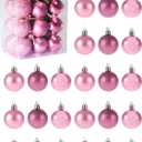 24 Mini Shatterproof Christmas Balls, 3cm/1.1'' Xmas Tree Ornaments Hanging Ball for Birthday Halloween Holiday Wedding Party Decorations, Pink