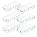 Kingrol 6 Pack 12 x 6 x 2 Inch Clear Drawer Organizer Trays, Desk Drawer Divider Storage Bins, Storage Box Set for Utensils Junks Vanities Makeups Jewelry Office Craft Supplies