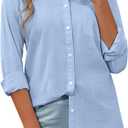 siliteelon Womens Button Down Shirt Linen Button Up Shirts for Women Long Sleeve Summer Shirt Collared Blouse Linen Tops (Medium, All Blue)