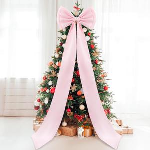 Giant Bow Decor Christmas Tree Topper Decoration Big Bows for Room Wall Backdrop 75x18 Inch Ribbon Tie for Wedding Christmas Fall Birthday Party Baby Shower Supplies(Pink,Satin)