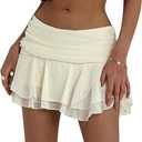 MakeMeChic Women's Cute Mini Skirt Tiered Layer Ruffle Sheer Flared Rave Party Going Out Skirts (Beige) S