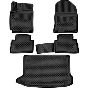 Fits 2018-2023 Hyundai Kona Floor Mats Front & 2nd Row Seat Liner and Cargo Liner Trunk Set - 3D Custom Fit All-Weather Full Liners (Black)