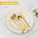 Goodluck 600 Pieces Gold Disposable Plates for 100 Guests, Plastic Plates for Party, Dinnerware Set of 100 Dinner and 100 Dessert Plates, 100 Spoons, 100 Forks, 100 Knives, 100 Cups
