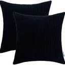HWY 50 Black Corduroy Throw Pillow Covers 20x20 Inch, Set of 2, Soft Cozy Decorative Cushion Cases for Couch Sofa Bed Living Room, Boho Striped Home Decor