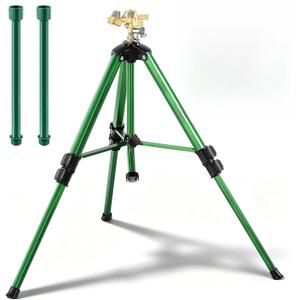 Impact Sprinkler Head on Telescoping Tripod Base with 2 Sprinkler Extensions, Heavy Duty Lawn Sprinklers, 360 Degree Large Area Irrigation, Solid Metal Extension Legs & Bottom Spikes