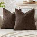 MIULEE Pack of 2 Couch Throw Pillow Covers 18x18 Inch Neutral Dark Brown Boho Accent Decorative Pillow Covers Soft Chenille Farmhouse Cushion Covers for Home Decor Bed Sofa Living Room