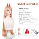 LABEAUTÉ Orange Cosplay -Power Wig + Horns for Girls Women Anime Long Straight Halloween Party Hair Wig with Cap