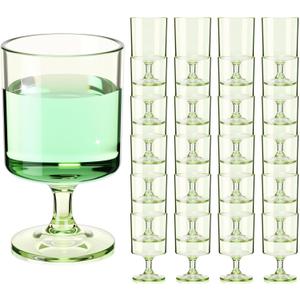 48 Packs 8oz Acrylic Reusable Plastic Wine Glasses Bulk Wedding Disposable Short Stem Party Goblet Cup Vintage Milkshake Cordial Unbreakable Cocktail Drink Water Bars Stemware (Sage Green)