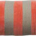 Creative Co-Op Cotton Velvet and Jute Bolster Pillow with Stripes, Pink and Grey