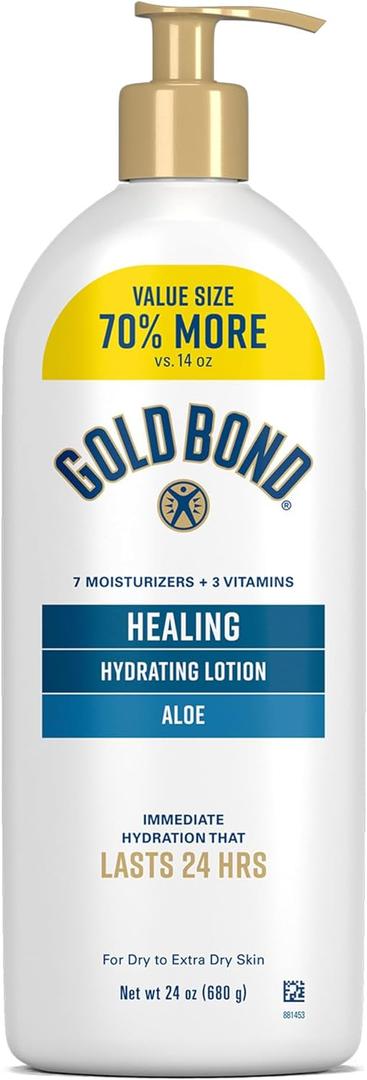 Gold Bond Healing Hydrating Body Lotion with Aloe, Moisturizer for Dry to Extra Dry Skin, 24-HR Hydration to Soothe & Comfort, Non-Greasy, Dermatologist-Tested, Light Scent, 24 Oz Family Size Pump