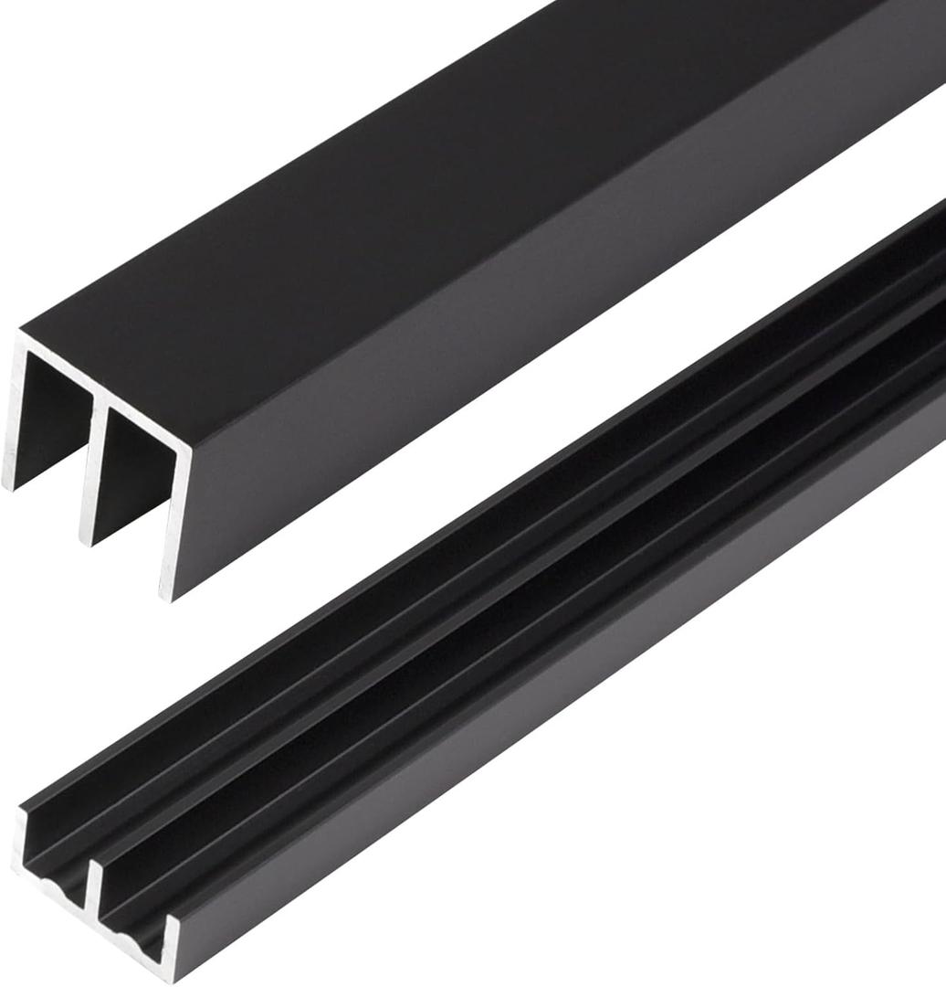 Metal Sliding Door Track Set for 1/4" Thick Panels Glass Cabinet Door Window Sliding Track, Size 48 x 0.79 inches (Black)