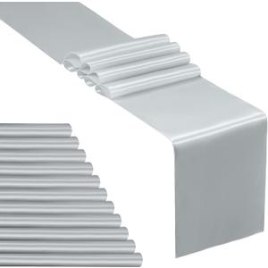 SiinvdaBZX 12 Pcs Silver Satin Table Runner 12 x 108 inches Long, Bright Smooth Satin Wedding Table Runner Decorations for Birthday Parties, Buffet, Banquets, Graduations, Engagements