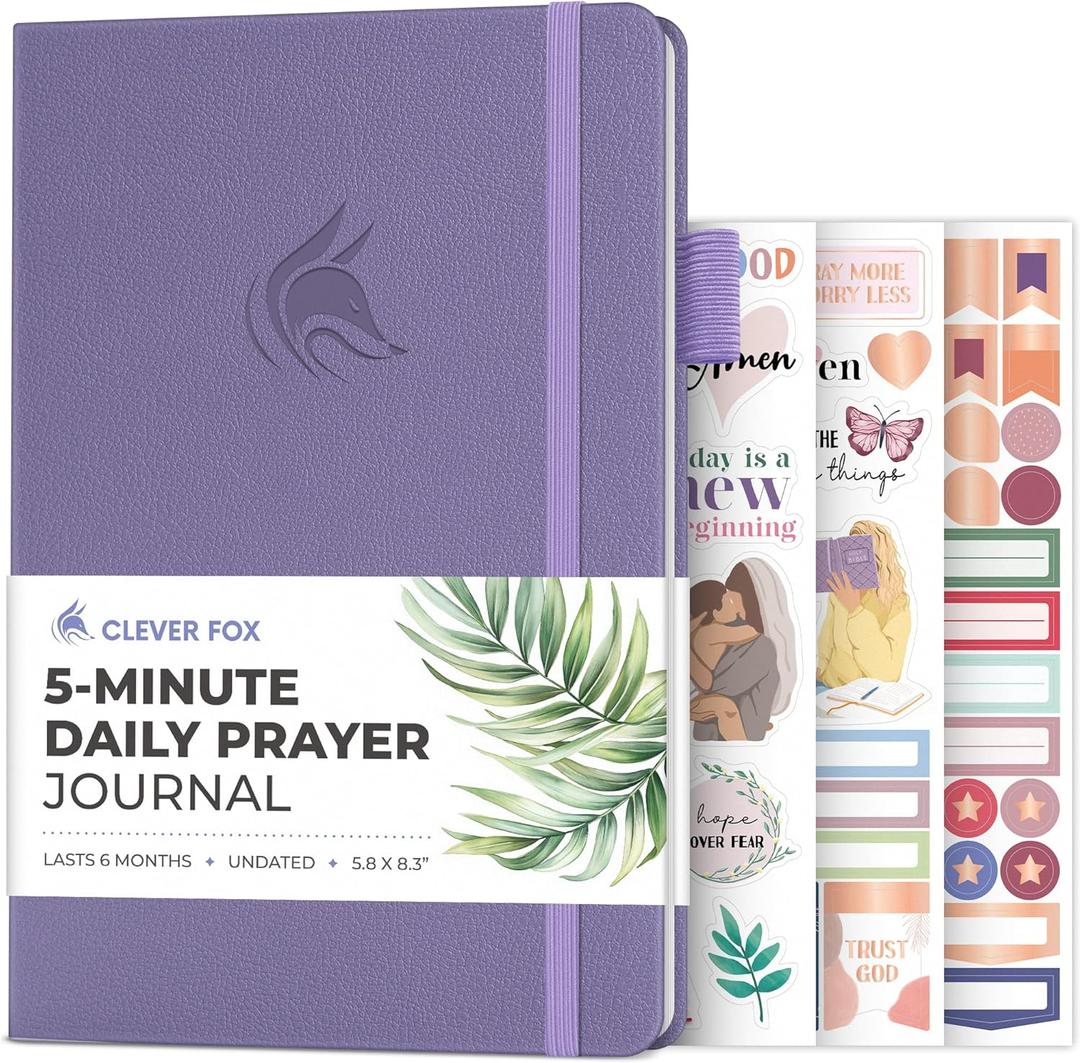 Clever Fox 5-Minute Daily Prayer Journal  Bible Study Journal for Women to Write In  Faith Based Gifts & Religious Accessories  Biblical Scripture Notes & Devotional Church Notebook (Lavender)