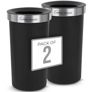 Simpli-Magic 16 Gallon (60L) Open Top Trash Can – Round Commercial Trash Can – Smudge-Resistant, Easy to Clean, Non-Skid Base, Stainless Steel, No Cans, 9 Lids