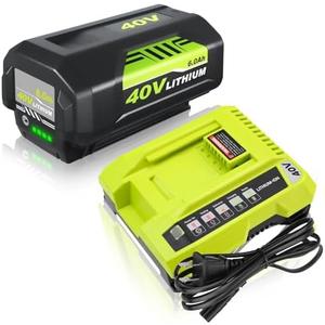 Enermall 1Pack 6.0Ah Replacement for Ryobi 40V Battery Lithium Ion and OP401 Charger Compatible with Ryobi 40 Volt Battery OP4026 OP4050A OP4040 OP4030 Replacement for 40V OP401 Charger (Green)