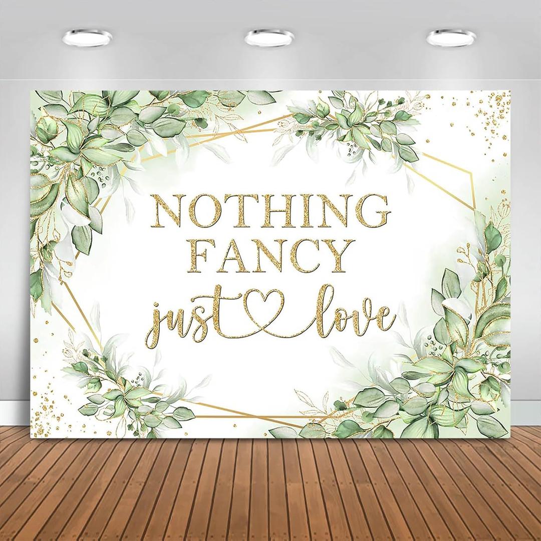 Sage Green Wedding Backdrop 7x5ft Nothing Fancy Just Love Bridal Shower Party Decorations Background Greenery Leaves Wedding Shower Banner Photo Booth Props