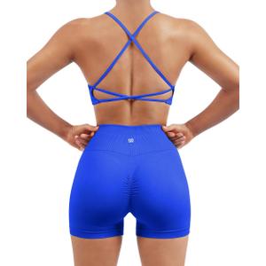 SUUKSESS Women Seamless Workout Sets Strappy Sports Bra High Waist Booty Shorts Outfits (6-8, #1 Royal Blue)