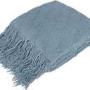 PAVILIA Dusty Blue Knit Throw Blanket for Couch Bed, Soft Knitted Farmhouse Sofa Throw for Living Room, Lightweight Decorative Summer Throw Blanket for Chair, Outdoor Textured Boho Blanket, 50x60
