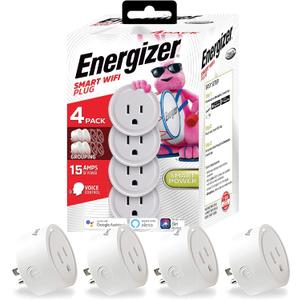 Energizer Connect Smart WiFi Plug 4 Pack, Mobile Connect App Enabled, Voice Controlled, Alexa, Echo, Siri, Hey Google Enabled, No Hub Required, Mini Outlet 15-Watt, 2.4GHz, ETL & FCC Certified