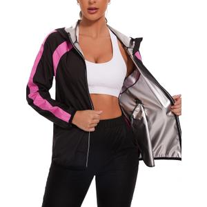NINGMI Women Sauna Jackets Sweat Suit Long Sleeve Zipper with Hood Sauna Shirt Body Shaper Top Workout Gym Exercise