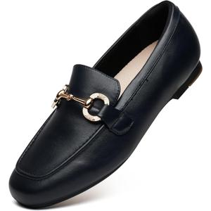 Womens Loafers Shoes Fashion Low Heel Slip on Shoes Comfortable Driving Flats (7 Wide, Black Leather)