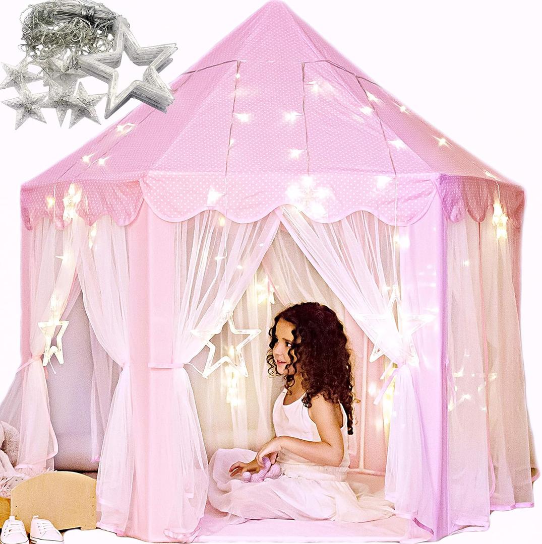 Princess Castle Play Tent with Star Lights - For Girls Age 3-7, Encourages Imaginative Play