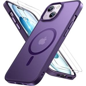 Miracase Magnetic for iPhone 15 Plus Case 6.7 inch (Compatible with MagSafe)（with 2X Screen Protectors） Military-Grade Protection, Anti-Fingerprint Translucent Matte Phone Cover, Dark Purple