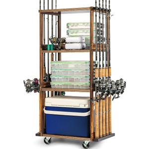 Ghosthorn Fishing Rod Holders for Garage Holds up 10 Rods Wood Pole Rod Rack Tackle Storage Gear and Equipment Fishing Gifts for Men Women (fishing rod holders 4.0)