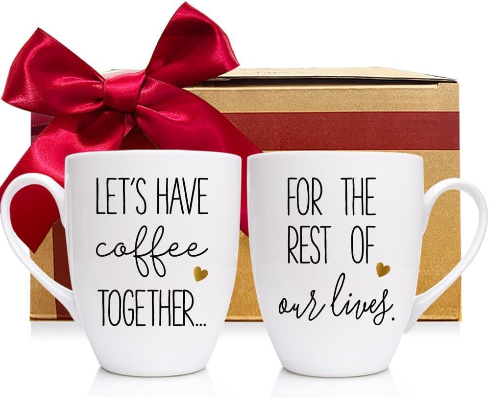 Lets Have Together for The Rest of Our Lives Mugs Set Engagement Wedding Gift for Couples, Novelty Valentine Bridal Shower Anniversary Mug Gifts for Couple Newlywed Bride Groom Mr Mrs