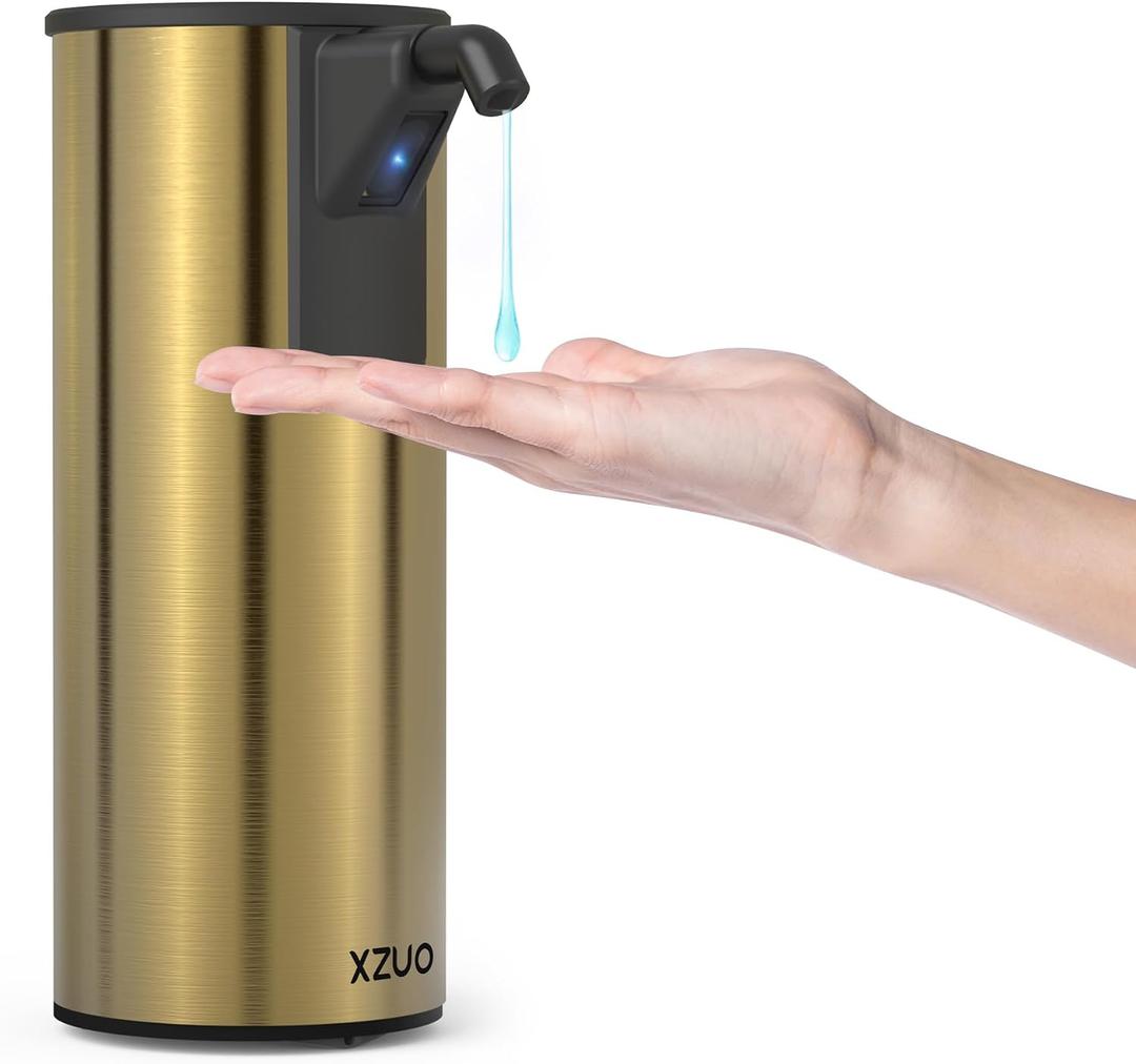 Automatic Soap Dispenser Touchless 11.8oz/350ml Four-Level Adjustable Dispenser VolumeStainless Steel Material,Battery Powered for Wide Compatibility in Kitchen, Bathroom, Hotel & Office (Gold)