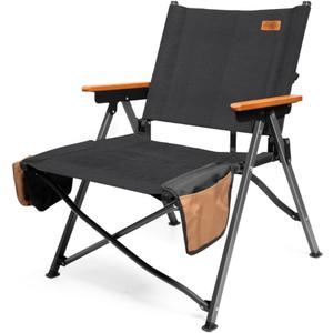 Folding Camping Chair, Lightweight Portable Chair Wood Armrest with Side Pockets, Cup Holder for Camping, Picnic, Concert, Beach, Fishing, Outdoor (Large, Brown)