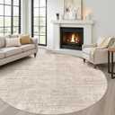 LOONGRUG Round Rug 7x7 Washable Neutral Modern Rug for Living Room Beige
