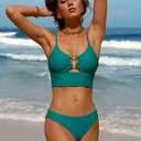 Sexy Bikini Sets for Women Cutout O-Ring Swimsuit 2 Piece High Cut Bathing Suit Green, XL