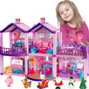 Doll House for Girls,6 Rooms Pink Dollhouse with Dolls Figure, Puppies,Furniture, Accessories, Kids Playhouse for for 3 4 5 6 7 8 9 10 Year Old