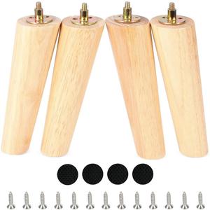 CtopoGo Wooden Solid Wood Round Furniture Legs 8 Inch Set of 4 Mid-Century Modern Sofa Replacement Parts Couch Bed Coffee Chair Desk Table Feet Legs with Pre-Drilled Bolts (8"/ 20cm, Natural-slant)