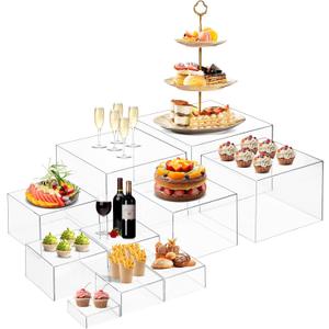10 PCS Buffet Risers, Large Food Risers for Buffet Table, Food Display Risers for Party, White Acrylic Boxes Dessert Table Display Set, Risers Display Stands (Size 10" 9" 8" 7" 6" 5" 5" 4" 4" 3", Transparent)