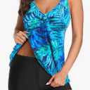 Yonique Women 2 Piece Flowy Tankini Swimsuits with Boyshorts V Neck Swim Tank Tops Bathing Suits Modest Swimwear, 22W, Blue Green Leave