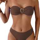 Tainehs Women's Strapless Bikini Sets Tube Top Bandeau Swimsuit Tie Back Mid Rise Two Piece Bathing Suits (Large, Deep Coffee)