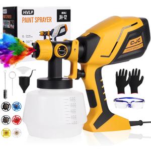 6.6FT Power Cable Paint Sprayer, 750W HVLP High Power Electric Spray Paint Gun, 6 Copper Nozzles, 3 Spray Patterns, Paint Sprayer for House Painting Furniture, Cabinets, Fences, Decks, Walls, DIY (Yellow)