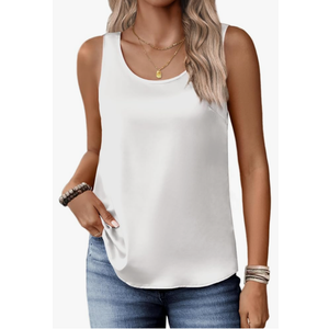 Zeagoo Silk Satin Tank Tops for Women Scoop Neck Sleeveless Camisole Tops 2026 Summer Basic Blouses L
