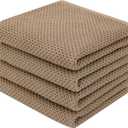 Homaxy 100% Cotton Waffle Weave Kitchen Dish Towels, Ultra Soft Absorbent Quick Drying Cleaning Towel, 13 x 28 Inches, 4-Pack, Tan