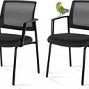 Sweetcrispy Mesh Back Stacking Arm Chairs, Upholstered Fabric Stacking Chairs, Sturdy Metal Office Chairs, Easy to Use and Store, Outdoor and Indoor, for Home, School, Party, Church, 2 Pack Black