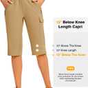 TBMPOY Womens 15" Long Hiking Shorts Below Knee Length Cargo Capri Bermuda Water Resistant Lightweight Stretch 3 Pockets (L)