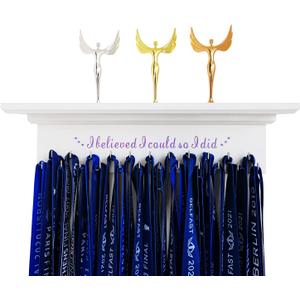 Premium Trophy Shelf and Medal Hanger Featuring Solid Wooden and Sturdy Ribbon Hooks. Wall Mount Medal Holder Display Gymnastics, Soccer, Running Race Medals Award.