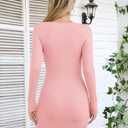 VICHYIE Women Square Neck Ribbed Bodycon Tight Dress Long Sleeve Mid Thigh Pencil Above Knee Dresses (Pink, XL)