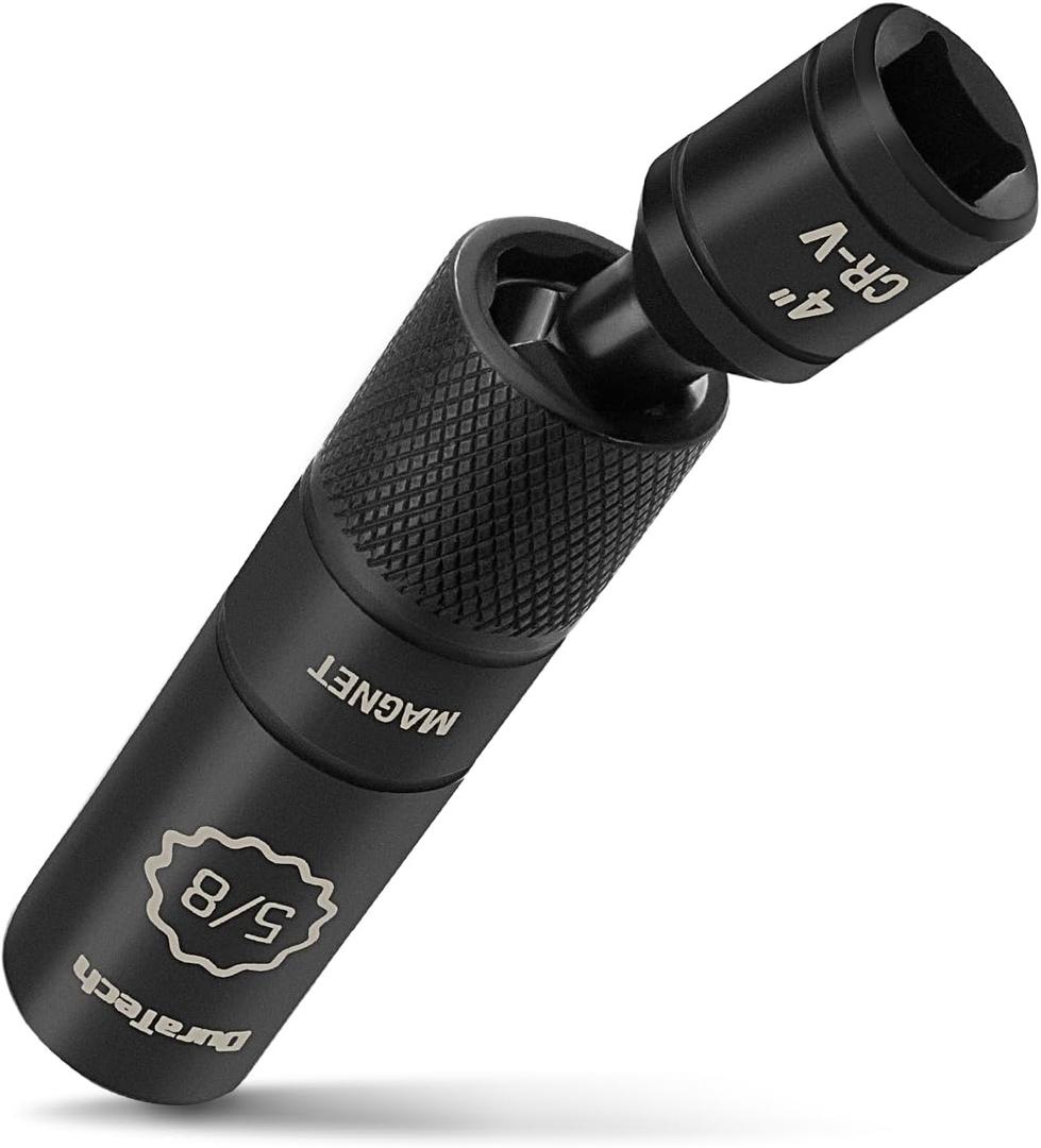 DURATECH 5/8" Swivel Magnetic Spark Plug Socket, 1MM Thin Wall Spark Plugs Socket with 12-Point, Enhanced Magnetic Head & Manganese Phosphate Coating, 3/8" Drive x 4" Total Length, Cr-V Steel Made