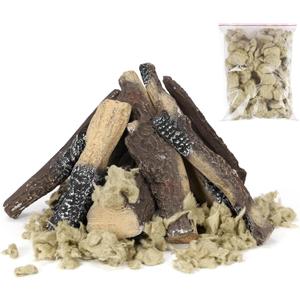 QuliMetal 10PCS Gas Fireplace Logs Set with 6 Oz Glowing Embers  for Indoor/Outdoor Gas, Propane, Electric, Vented, and Fire Pits  Realistic Fake Logs for Fire Pit, Fireplaces and Inserts